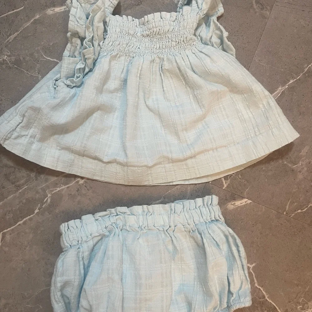 Kids Light Blue Ruffled Tank Top & Bloomers Set